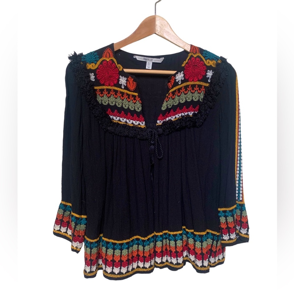 Embroidered Black Jacket with Multicolor Accents